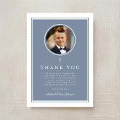 Elegant Dusty Blue Photo Boy First Communion サンキューカード