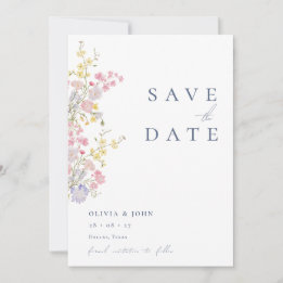 Elegant Dusty Blue Photo Wildflowers Wedding セーブザデート