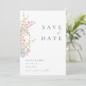 Elegant Dusty Blue Photo Wildflowers Wedding セーブザデート (スタンド正面)