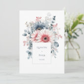 Elegant Dusty Blue Pink Gerbera Daisy Watercolor 招待状 (スタンド正面)