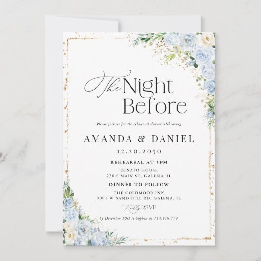 Elegant Dusty Blue Rehearsal Dinner Invitation 招待状 (正面)