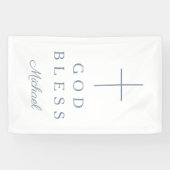 Elegant Dusty Blue Religious Cross Boy God Bless 横断幕 (横)