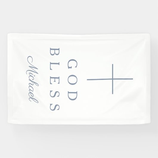 Elegant Dusty Blue Religious Cross Boy God Bless 横断幕 (横)