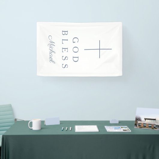 Elegant Dusty Blue Religious Cross Boy God Bless 横断幕 (トレードショー)