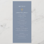 Elegant Dusty Blue Religious Cross First Communion メニュー (正面)
