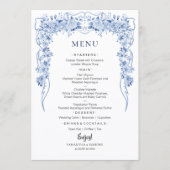 Elegant Dusty Blue Roses Bow Wedding Menu  メニュー (正面)