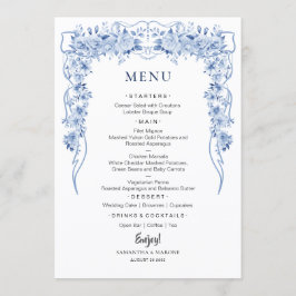 Elegant Dusty Blue Roses Bow Wedding Menu  メニュー