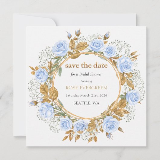Elegant Dusty Blue Roses Save the Date (正面)