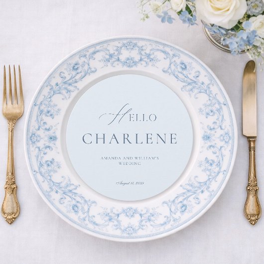 Elegant Dusty Blue Round Wedding Menu Card メニュー