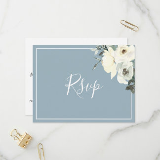 Elegant Dusty Blue RSVP Postcard with Meal Choice インビテーションポストカード