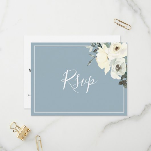 Elegant Dusty Blue RSVP Postcard with Meal Choice インビテーションポストカード (正面/裏面インサイチュ)