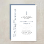 Elegant Dusty Blue Script Boy First Communion 招待状