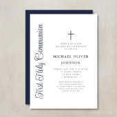 Elegant Dusty Blue Script Boy First Communion 招待状
