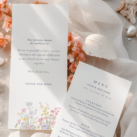 Elegant dusty Blue Script Double Side Wedding  メニュー