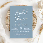 Elegant Dusty Blue Script Typography Bridal Shower 招待状