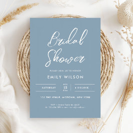 Elegant Dusty Blue Script Typography Bridal Shower 招待状