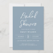 Elegant Dusty Blue Script Typography Bridal Shower 招待状 (正面)