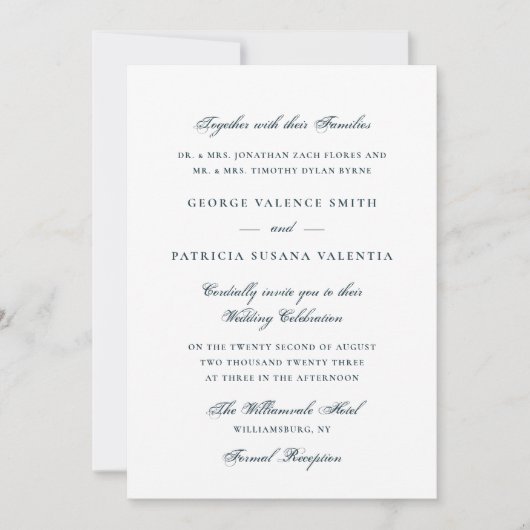 Elegant Dusty Blue Script Wedding 招待状 (正面)