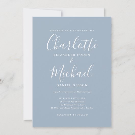 Elegant Dusty Blue Signature Wedding Invitation 招待状 (正面)