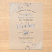 Elegant Dusty Blue & Silver Calligraphy Wedding アクリル招待状 (正面)