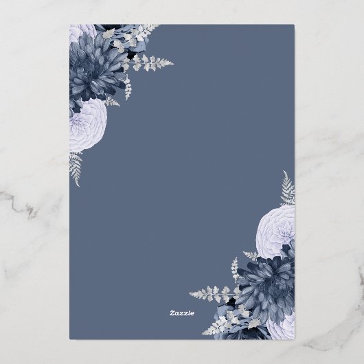 Elegant Dusty Blue Silver Floral Wedding 箔招待状 (裏面)