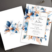 Elegant Dusty Blue Silver Terracotta Boho Wedding 招待状