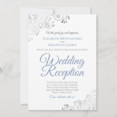 Elegant Dusty Blue & Silver Wedding Reception 招待状 (正面)
