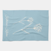 Elegant Dusty Blue Simple Flower  キッチンタオル (横)