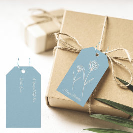 Elegant Dusty Blue Simple Flower  ギフトタグ