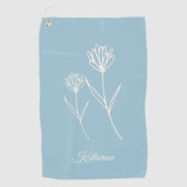 Elegant Dusty Blue Simple Flower  ゴルフタオル (正面)