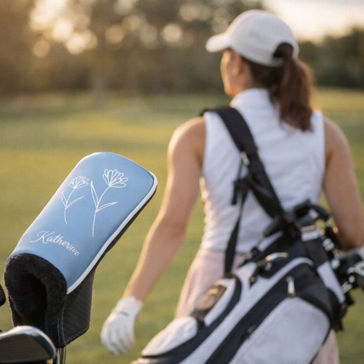 Elegant Dusty Blue Simple Flower ゴルフヘッドカバー