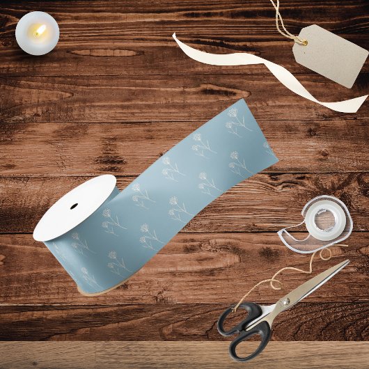 Elegant Dusty Blue Simple Flower  サテンリボン