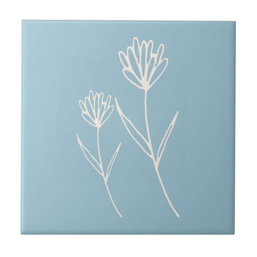 Elegant Dusty Blue Simple Flower  タイル (正面)