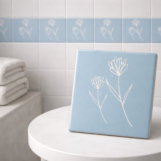 Elegant Dusty Blue Simple Flower  タイル