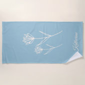 Elegant Dusty Blue Simple Flower  ビーチタオル (正面)