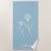 Elegant Dusty Blue Simple Flower  ビーチタオル (正面)