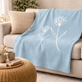 Elegant Dusty Blue Simple Flower  フリースブランケット