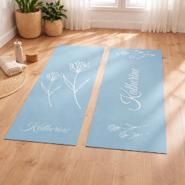 Elegant Dusty Blue Simple Flower  ヨガマット