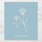 Elegant Dusty Blue Simple Flower  ワインラベル (シングルラベル)