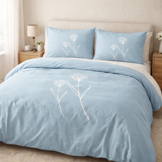 Elegant Dusty Blue Simple Flower  枕カバー