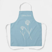Elegant Dusty Blue Simple Flower Name エプロン (正面)