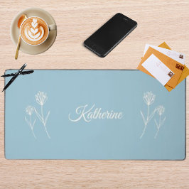Elegant Dusty Blue Simple Flower Sports デスクマット