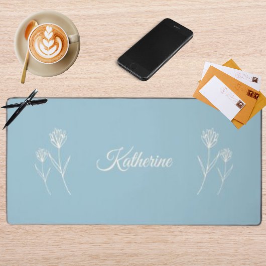 Elegant Dusty Blue Simple Flower Sports デスクマット