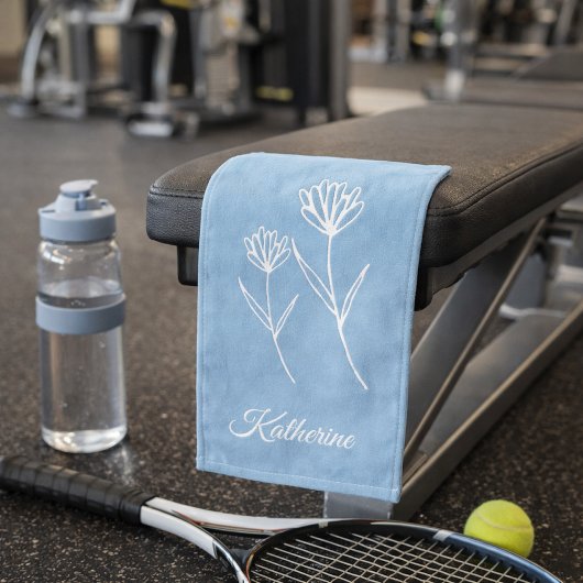 Elegant Dusty Blue Simple Flower Sports ハンドタオル