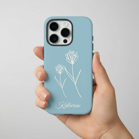 Elegant Dusty Blue Simple Flower Sports Case-Mate iPhoneケース