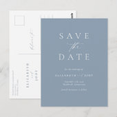 Elegant Dusty Blue Simple Save The Date ポストカード (正面/裏面)