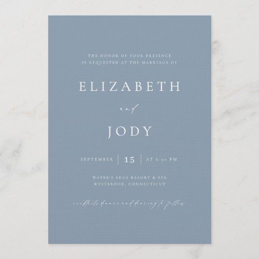 Elegant Dusty Blue Simple Wedding Modern 招待状 (正面)