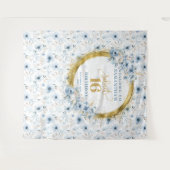 Elegant Dusty Blue Sweet Sixteen Gold Glitter   タペストリー (正面(横))