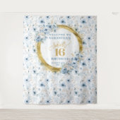 Elegant Dusty Blue Sweet Sixteen Gold Glitter   タペストリー (正面)