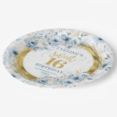 Elegant Dusty Blue Sweet Sixteen Gold Glitter  ペーパープレート (アングル)